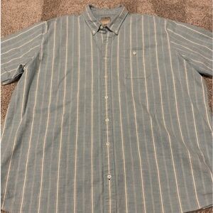 LL Bean Men’s Traditional Fit Short Sleeve Striped Blue Button Shirt Sz XXLT